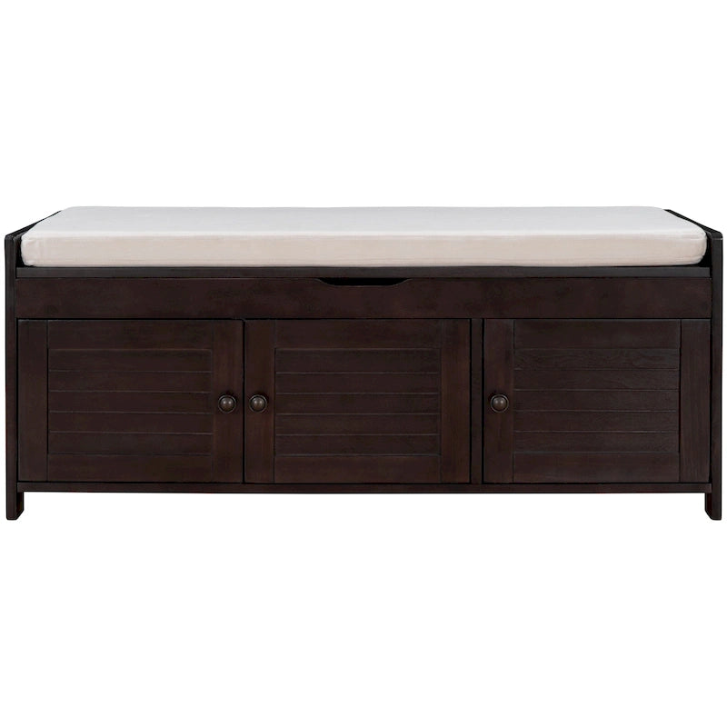 Banc de rangement ottoman rembourré avec armoire à 3 portes persiennes