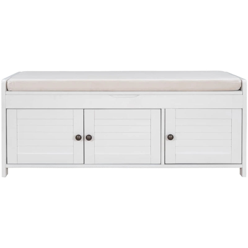 Banc de rangement ottoman rembourré avec armoire à 3 portes persiennes