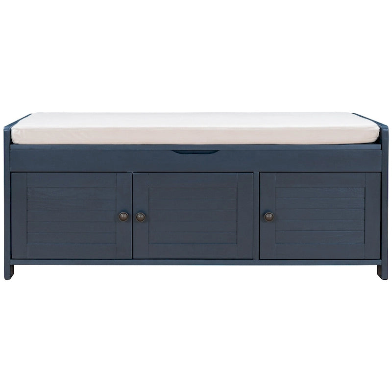 Banc de rangement ottoman rembourré avec armoire à 3 portes persiennes