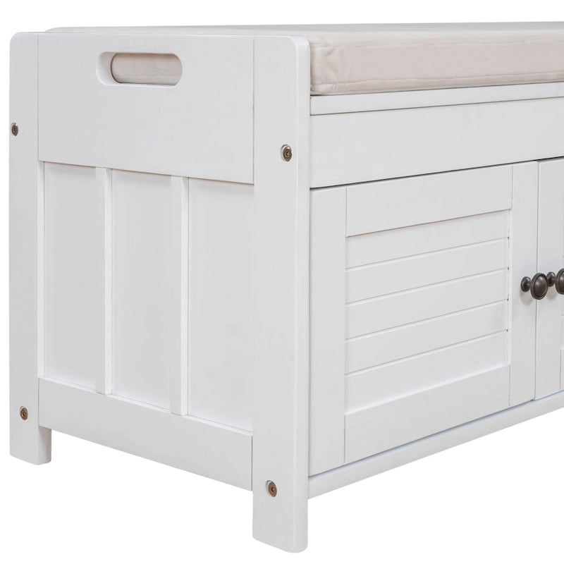 Banc de rangement ottoman rembourré avec armoire à 3 portes persiennes