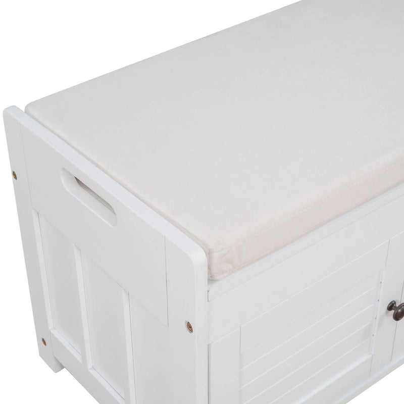 Banc de rangement ottoman rembourré avec armoire à 3 portes persiennes