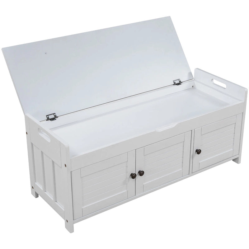 Banc de rangement ottoman rembourré avec armoire à 3 portes persiennes
