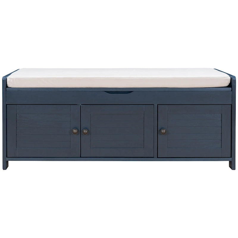 Banc de rangement ottoman rembourré avec armoire à 3 portes persiennes