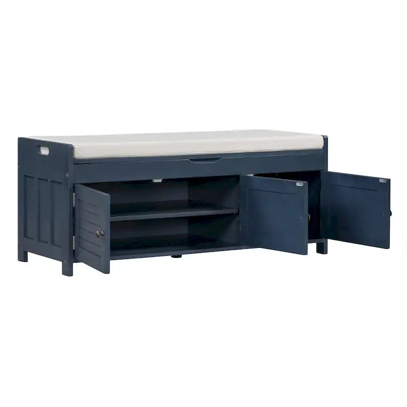 Banc de rangement ottoman rembourré avec armoire à 3 portes persiennes