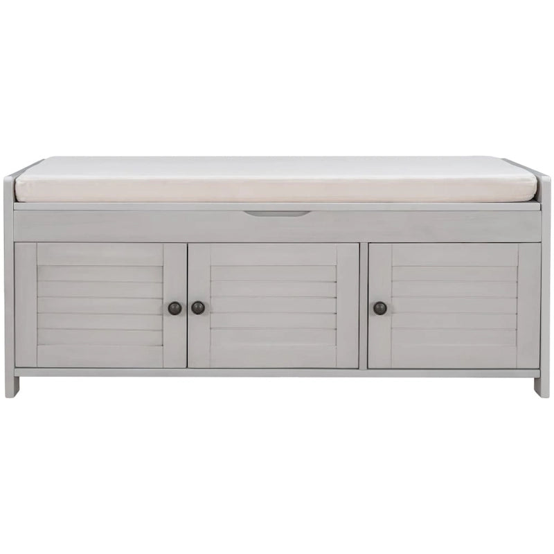 Banc de rangement ottoman rembourré avec armoire à 3 portes persiennes