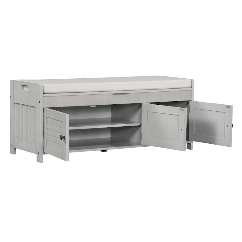Banc de rangement ottoman rembourré avec armoire à 3 portes persiennes