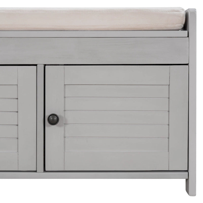 Banc de rangement ottoman rembourré avec armoire à 3 portes persiennes