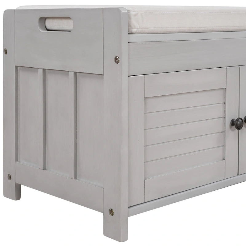 Banc de rangement ottoman rembourré avec armoire à 3 portes persiennes