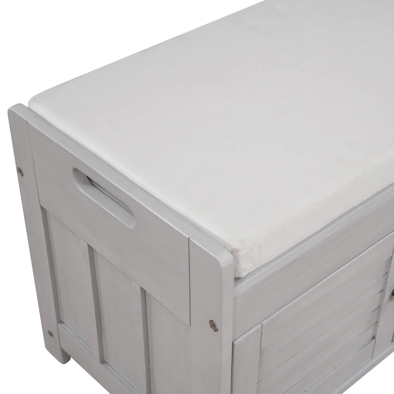 Banc de rangement ottoman rembourré avec armoire à 3 portes persiennes