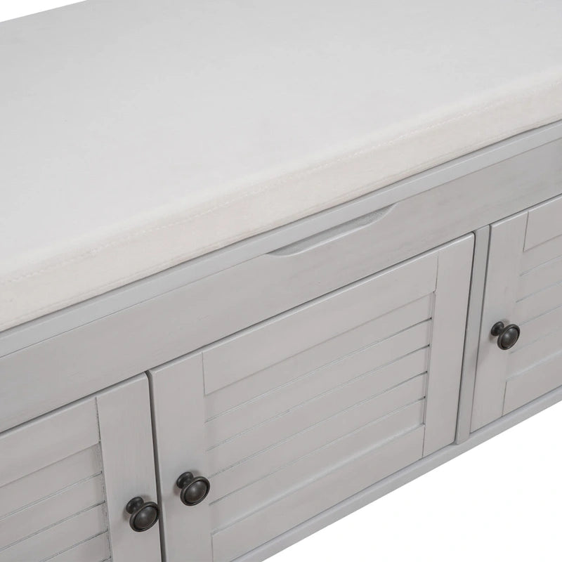 Banc de rangement ottoman rembourré avec armoire à 3 portes persiennes