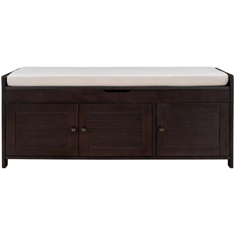 Banc de rangement ottoman rembourré avec armoire à 3 portes persiennes