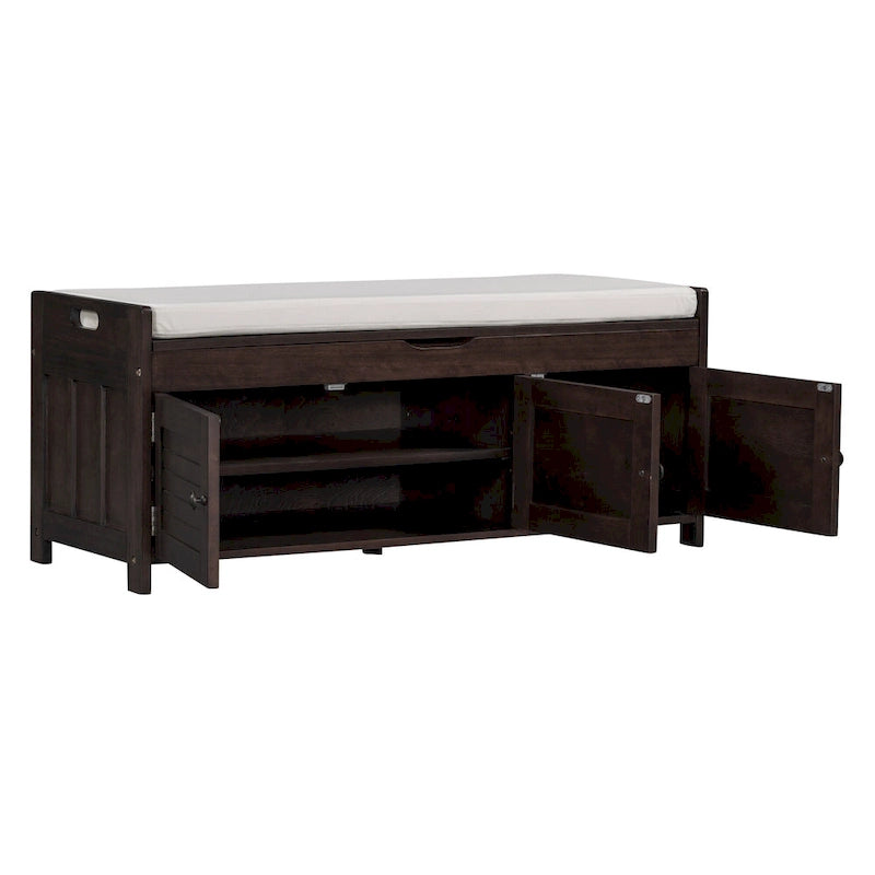 Banc de rangement ottoman rembourré avec armoire à 3 portes persiennes