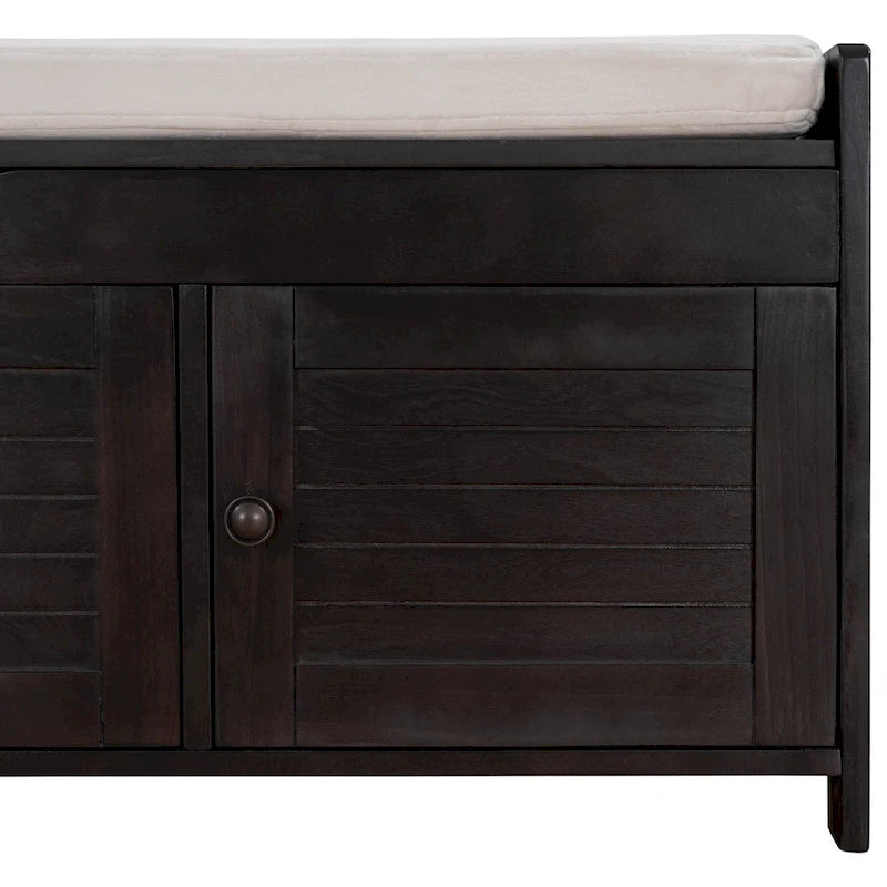 Banc de rangement ottoman rembourré avec armoire à 3 portes persiennes