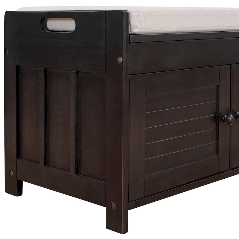 Banc de rangement ottoman rembourré avec armoire à 3 portes persiennes