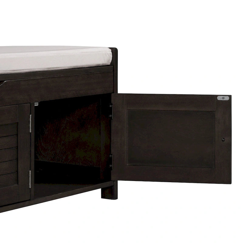 Banc de rangement ottoman rembourré avec armoire à 3 portes persiennes