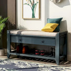Shoe Rack with Cushioned Seat and Drawers, Multipurpose Entryway Storage Bench