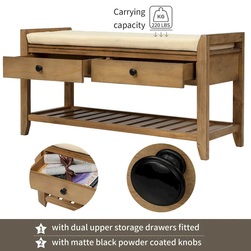 Meuble à chaussures avec assise capitonnée et tiroirs, banc de rangement multifonction pour entrée