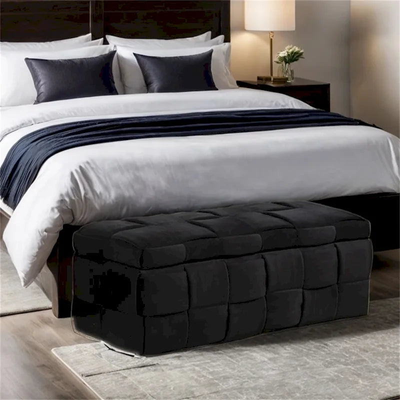 Pouffre de rangement, Banc de bout de lit de chambre à coucher, Pouffre de rangement rembourré en tissu