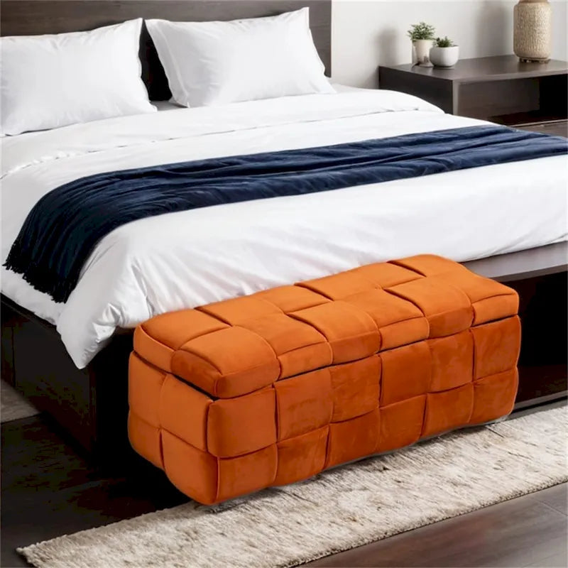 Pouffre de rangement, Banc de bout de lit de chambre à coucher, Pouffre de rangement rembourré en tissu