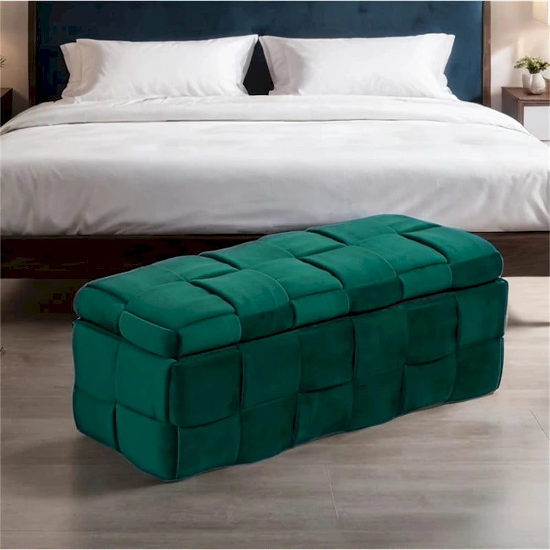 Pouffre de rangement, Banc de bout de lit de chambre à coucher, Pouffre de rangement rembourré en tissu