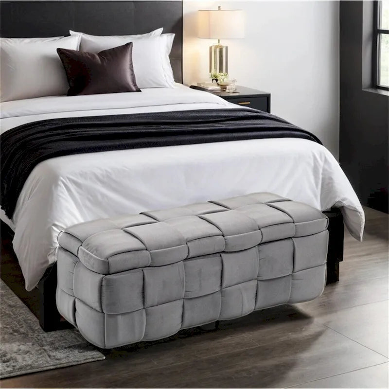 Pouffre de rangement, Banc de bout de lit de chambre à coucher, Pouffre de rangement rembourré en tissu