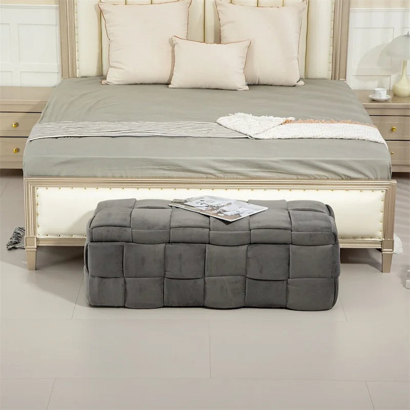 Pouffre de rangement, Banc de bout de lit de chambre à coucher, Pouffre de rangement rembourré en tissu