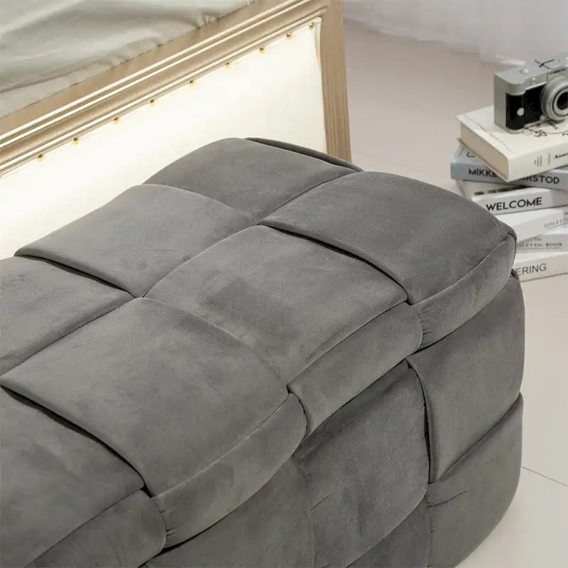 Pouffre de rangement, Banc de bout de lit de chambre à coucher, Pouffre de rangement rembourré en tissu