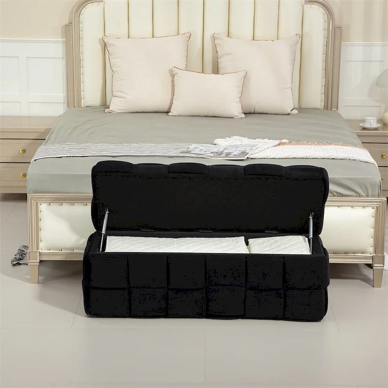 Pouffre de rangement, Banc de bout de lit de chambre à coucher, Pouffre de rangement rembourré en tissu