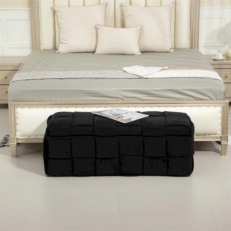 Pouffre de rangement, Banc de bout de lit de chambre à coucher, Pouffre de rangement rembourré en tissu