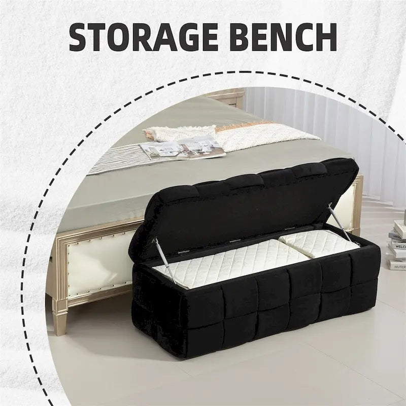 Pouffre de rangement, Banc de bout de lit de chambre à coucher, Pouffre de rangement rembourré en tissu