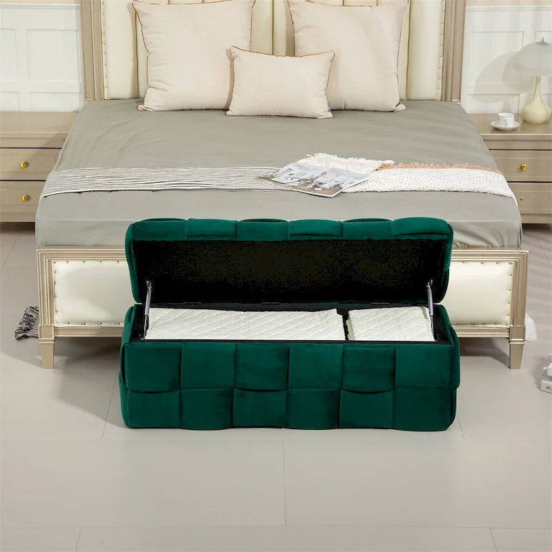 Pouffre de rangement, Banc de bout de lit de chambre à coucher, Pouffre de rangement rembourré en tissu