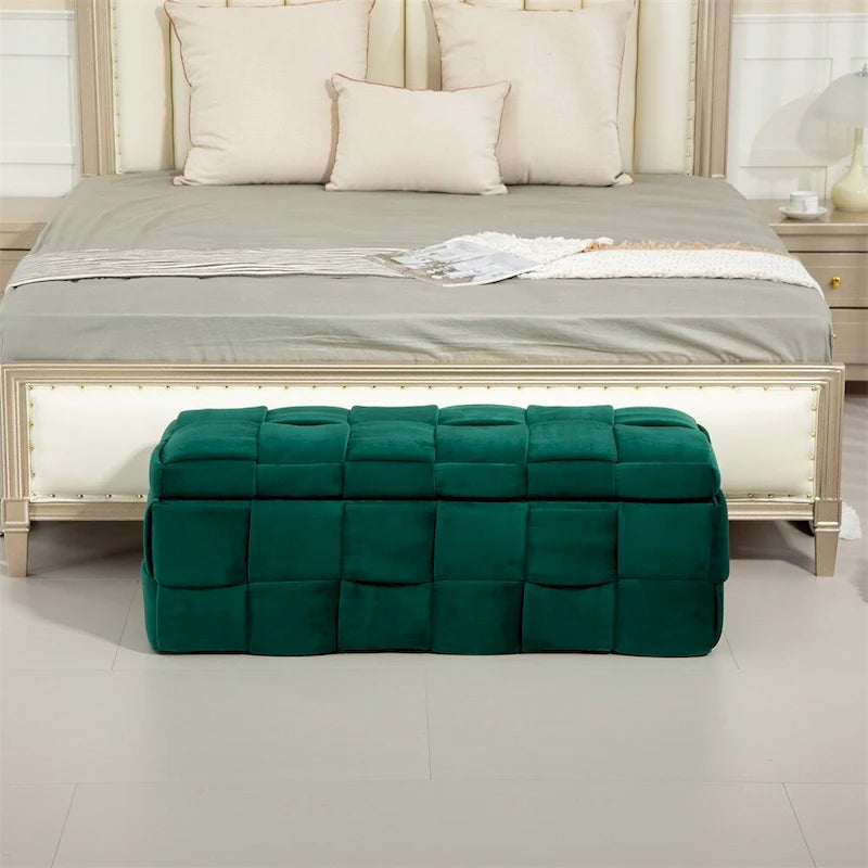 Pouffre de rangement, Banc de bout de lit de chambre à coucher, Pouffre de rangement rembourré en tissu