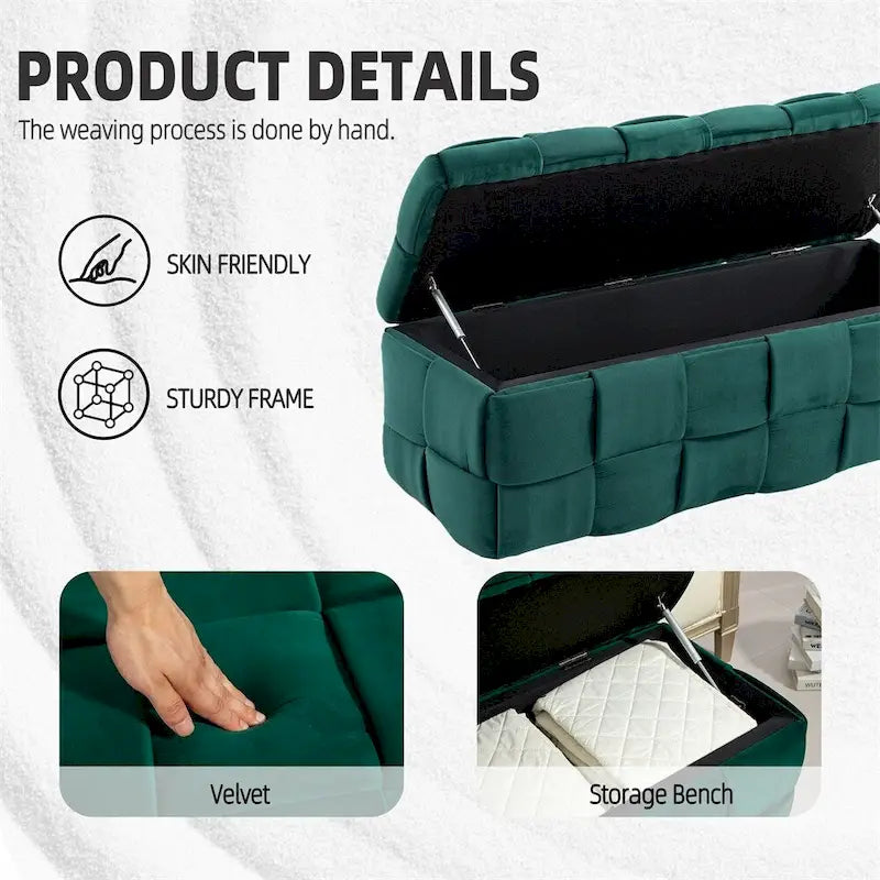 Pouffre de rangement, Banc de bout de lit de chambre à coucher, Pouffre de rangement rembourré en tissu