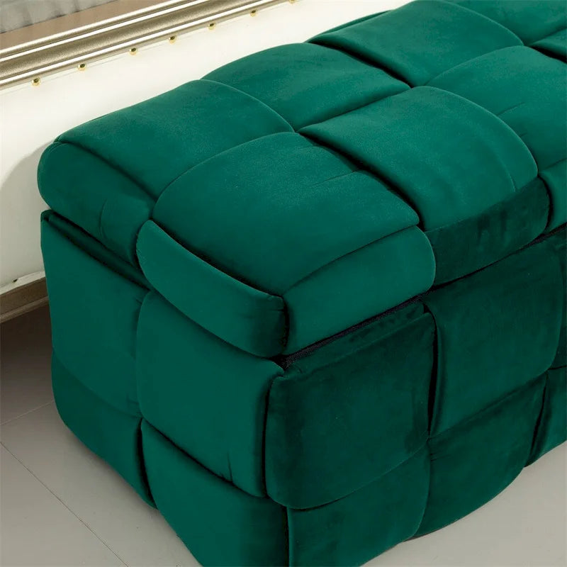 Pouffre de rangement, Banc de bout de lit de chambre à coucher, Pouffre de rangement rembourré en tissu