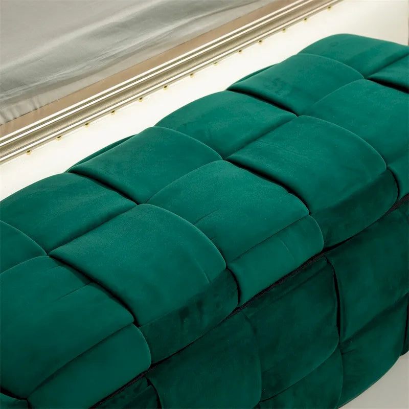 Pouffre de rangement, Banc de bout de lit de chambre à coucher, Pouffre de rangement rembourré en tissu