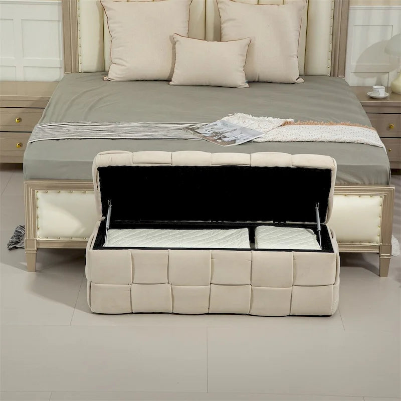 Pouffre de rangement, Banc de bout de lit de chambre à coucher, Pouffre de rangement rembourré en tissu