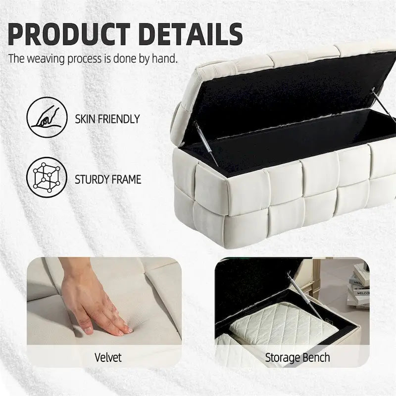Pouffre de rangement, Banc de bout de lit de chambre à coucher, Pouffre de rangement rembourré en tissu