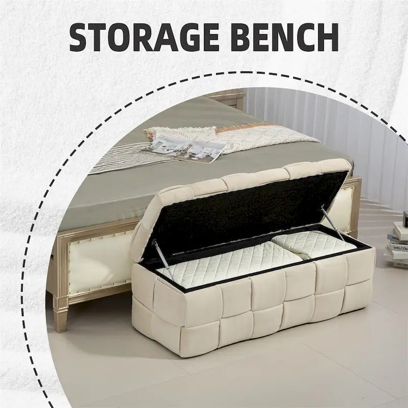 Pouffre de rangement, Banc de bout de lit de chambre à coucher, Pouffre de rangement rembourré en tissu