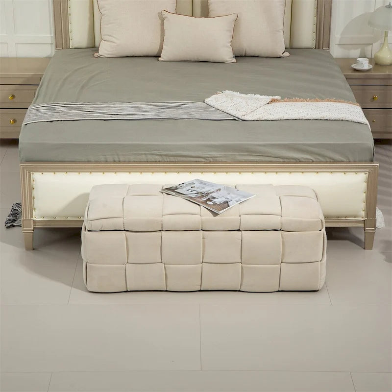 Pouffre de rangement, Banc de bout de lit de chambre à coucher, Pouffre de rangement rembourré en tissu