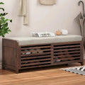 Banc de rangement avec persiennes en bois vieilli en placage d'acacia pour une touche rétro pour le salon, l'entrée