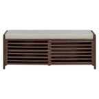 Banc de rangement avec persiennes en bois vieilli en placage d'acacia pour une touche rétro pour le salon, l'entrée