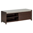 Banc de rangement avec persiennes en bois vieilli en placage d'acacia pour une touche rétro pour le salon, l'entrée