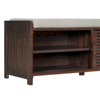 Banc de rangement avec persiennes en bois vieilli en placage d'acacia pour une touche rétro pour le salon, l'entrée