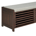 Banc de rangement avec persiennes en bois vieilli en placage d'acacia pour une touche rétro pour le salon, l'entrée