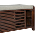 Banc de rangement avec persiennes en bois vieilli en placage d'acacia pour une touche rétro pour le salon, l'entrée