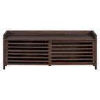 Banc de rangement avec persiennes en bois vieilli en placage d'acacia pour une touche rétro pour le salon, l'entrée