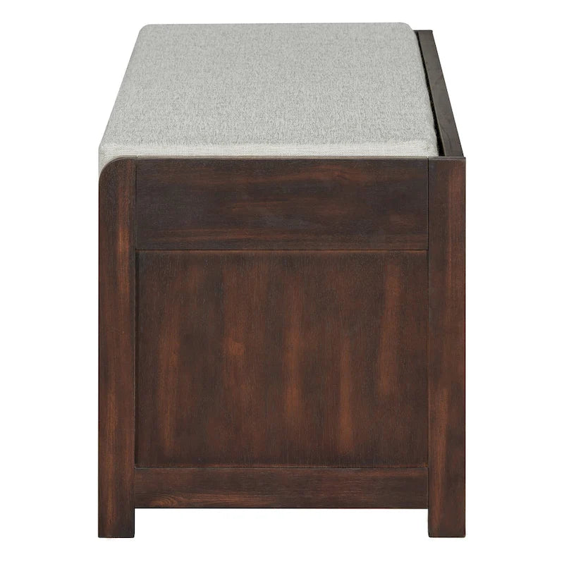 Banc de rangement avec persiennes en bois vieilli en placage d'acacia pour une touche rétro pour le salon, l'entrée