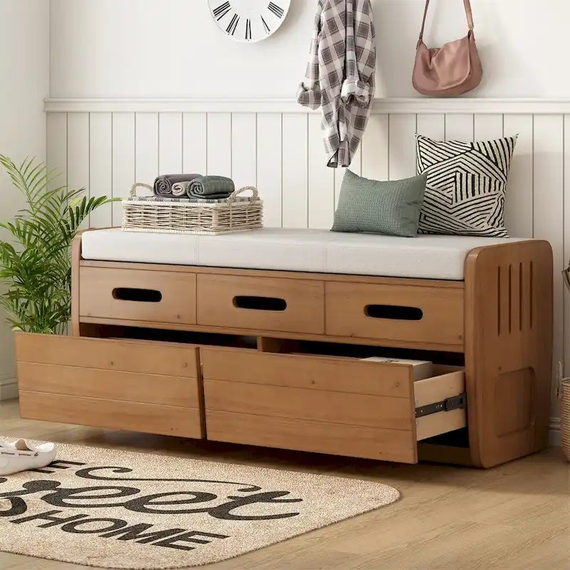 Banc de rangement rustique avec 2 tiroirs, espace de rangement dissimulé, banc à chaussures