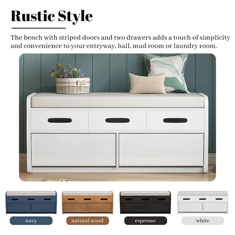 Banc de rangement rustique avec 2 tiroirs, espace de rangement dissimulé, banc à chaussures