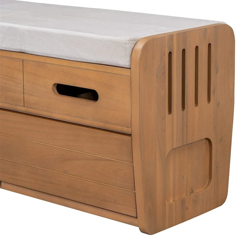 Banc de rangement rustique avec 2 tiroirs, espace de rangement dissimulé, banc à chaussures